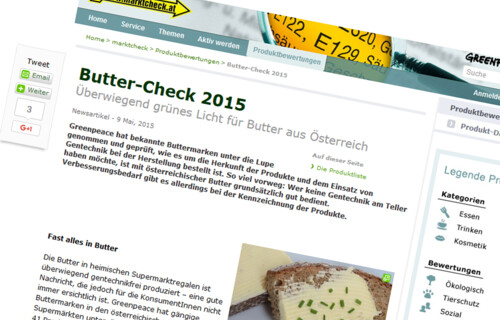 Online-Artikel über von Greenpeace gecheckter österreichischer Butter | © Greenpeace
